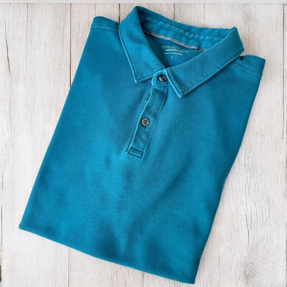 Structure Teal Stretch Cotton Men’s Polo Shirt – Size Large w/ Extra Button - Picture 1 of 14